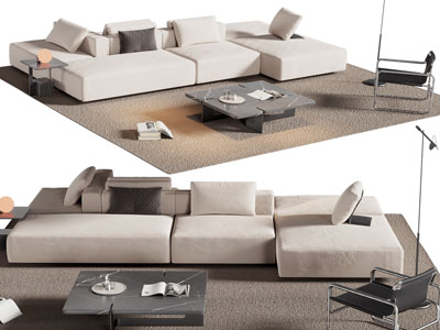 现代双向多人沙发 休闲椅子和茶几组合