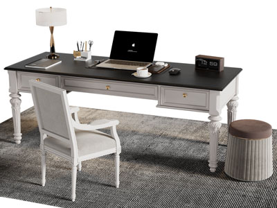 美式书桌椅组合3d模型 美式书桌椅组合