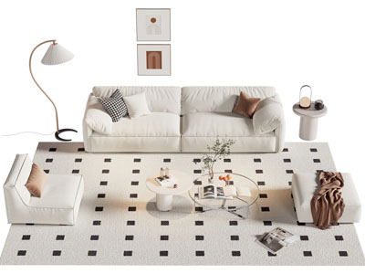 现代奶油风双人沙发 懒人沙发 茶几组合