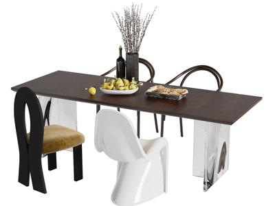 现代中古风实木餐桌椅组合