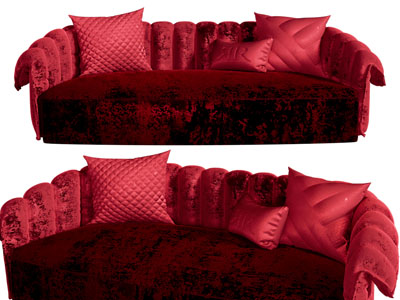 现代红色布艺多人沙发3d模型 现代红色布艺多人沙发