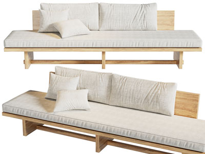 现代实木支架多人沙发3d模型 现代实木支架多人沙发