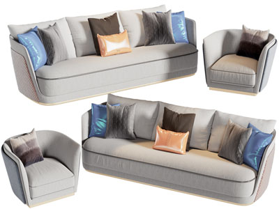 新中式多人沙发 单人沙发3d模型 新中式多人沙发 单人沙发