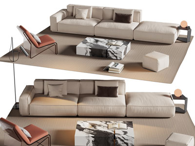 现代布艺多人沙发 休闲椅子和茶几组合