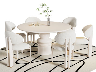 现代奶油风圆形餐桌椅组合