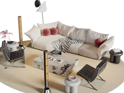 现代异形多人沙发 休闲椅和茶几组合