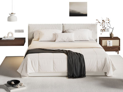 侘寂风双人床 床头柜