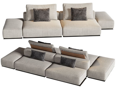 现代布艺双向多人沙发3d模型 现代布艺双向多人沙发