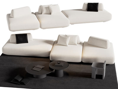 现代多人沙发 茶几组合3d模型 现代多人沙发 茶几组合