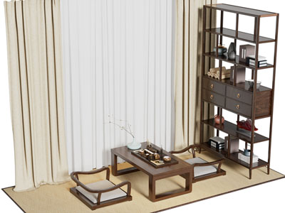 新中式茶几 茶椅 博古架