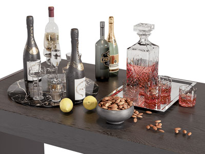 现代酒瓶酒杯 坚果 摆件组合
