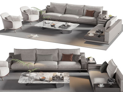 现代转角多人沙发 休闲椅子和茶几组合