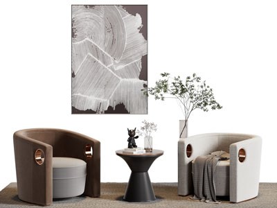 新中式单人沙发 边几 挂画