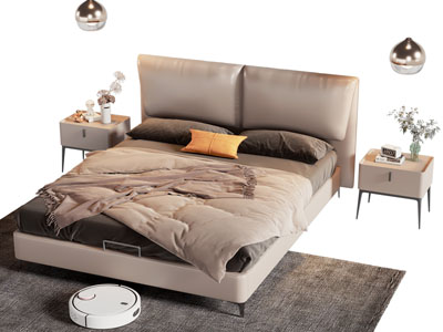 现代双人床 床头柜