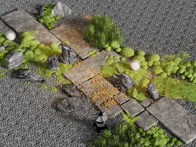 新中式铺石路 汀步路 石头