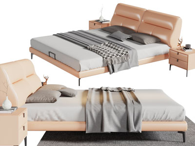 现代双人床 床头柜