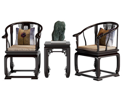 新中式扶手椅子 边几