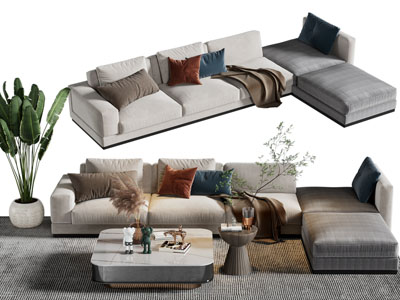 现代转角多人沙发 茶几组合3d模型 现代转角多人沙发 茶几组合