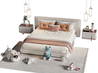 新中式儿童床 双人床 床头柜