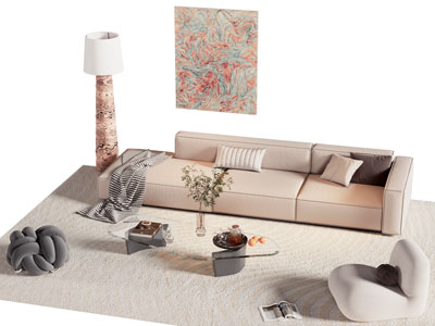 现代多人沙发 懒人沙发 玻璃茶几组合