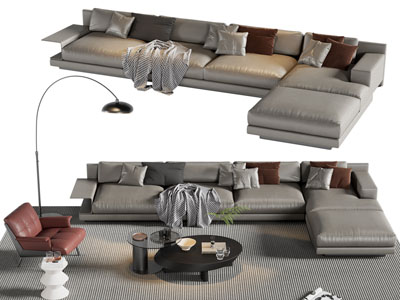 现代转角多人沙发 休闲椅和茶几组合