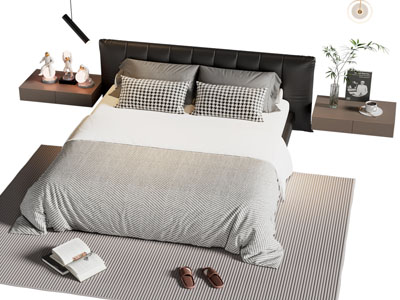 现代双人床 床头柜