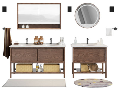 现代中古风洗手台 镜柜 浴室柜
