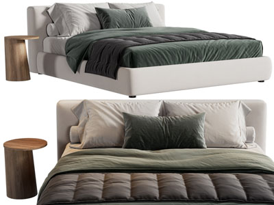 现代双人床 床头几