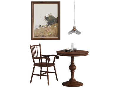 法式实木休闲椅子 边几 挂画