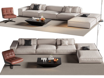 现代布艺多人沙发 休闲椅子和茶几组合