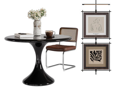 法式装饰挂画 圆形餐桌椅组合