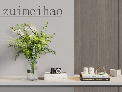 现代花瓶花卉 书本 烛台 摆件组合