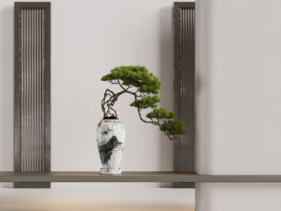 新中式花瓶花卉 松树盆景盆栽