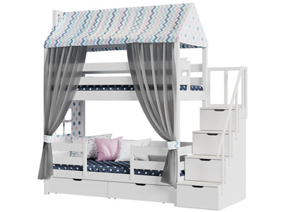 现代带床帷的儿童上下床