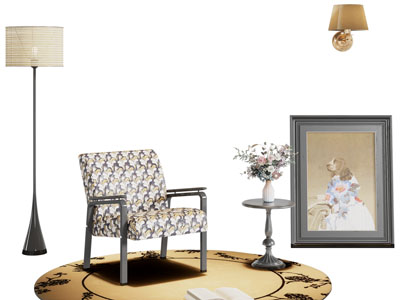 法式休闲椅子 地画 边几