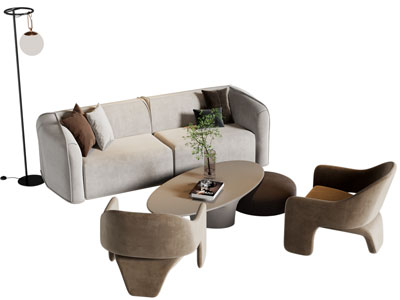 现代双人沙发 休闲椅子 茶几组合