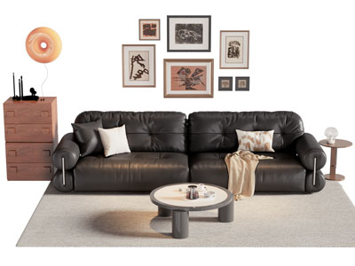 法式双人沙发 边柜 茶几组合