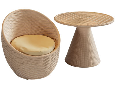 东南亚藤编单人沙发 边几