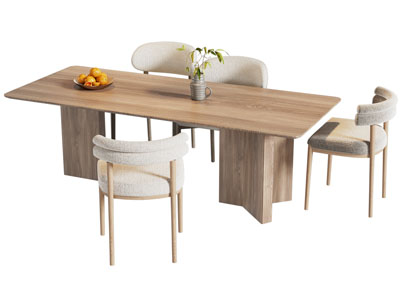 现代实木长方形餐桌椅组合