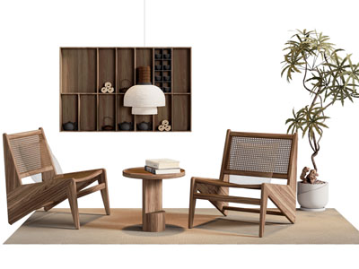 侘寂风休闲椅子 边几 墙面装饰柜