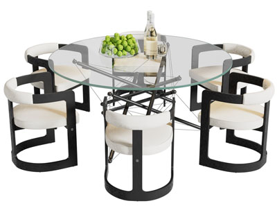 现代圆形玻璃餐桌椅组合