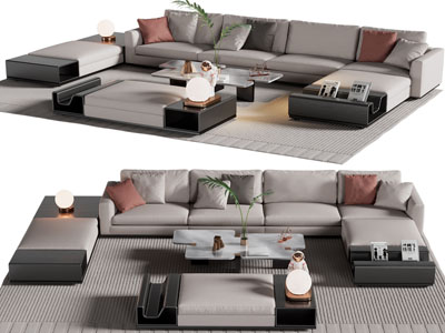 现代转角多人沙发 茶几组合3d模型 现代转角多人沙发 茶几组合