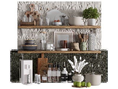 现代碗碟 杯子 植物盆栽 热水器 厨具摆件组合