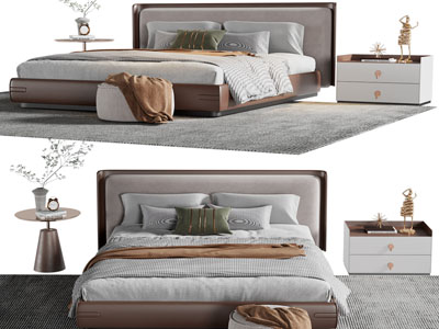 新中式双人床 床头柜