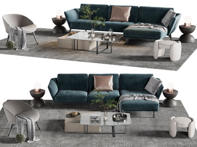 现代转角多人沙发 休闲椅子和茶几组合