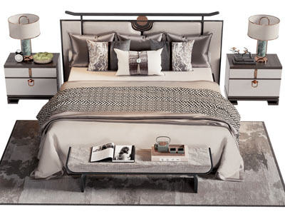 新中式双人床 床头柜