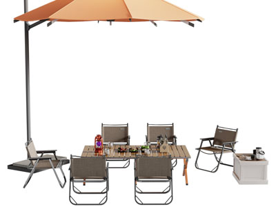 现代营地遮阳伞 可折叠餐桌椅组合