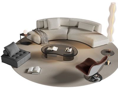 现代弧形多人沙发 懒人沙发和茶几组合