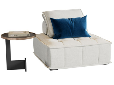 现代布艺单人沙发 边几