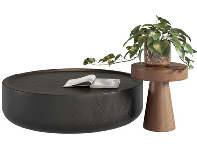 现代圆形实木茶几边几